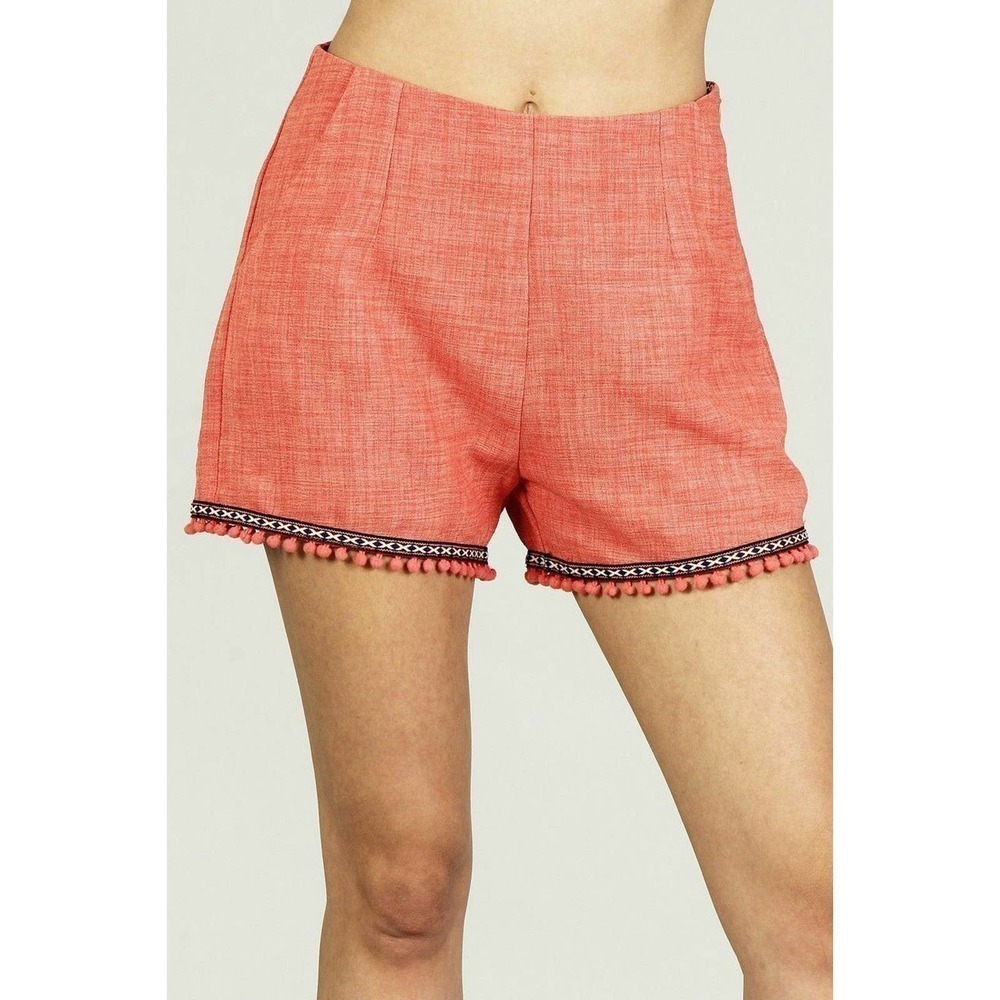 Womens High Waist Fringe Short Size SM Orange Tribal Pleated